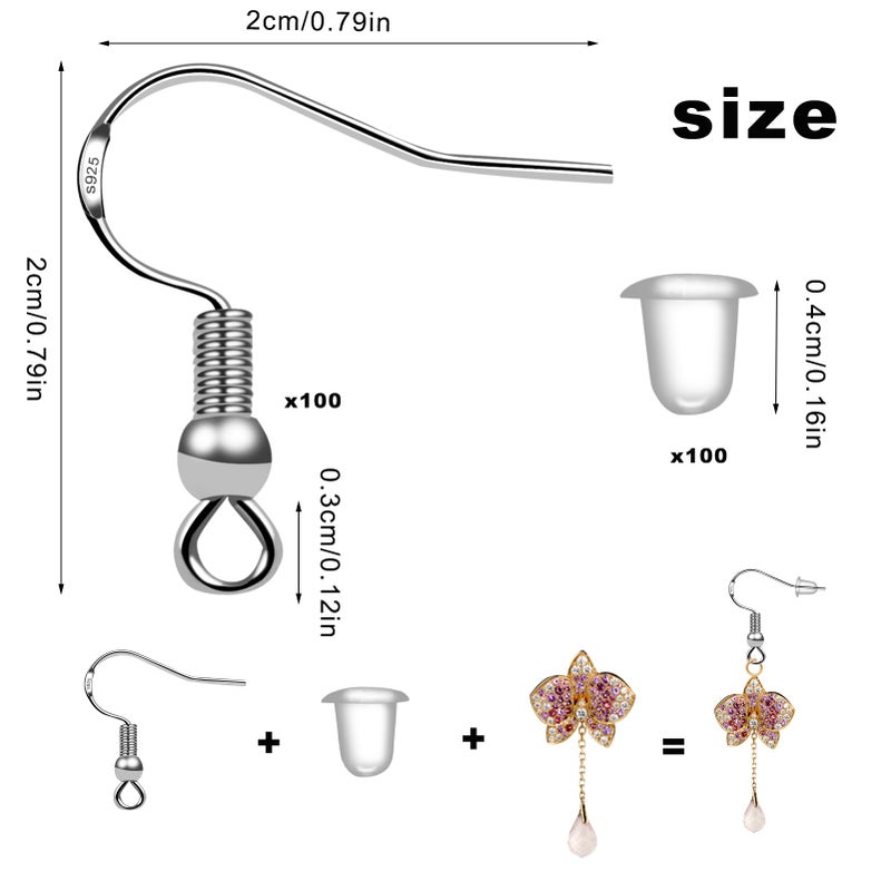 Gooday 100 PCS/50 Pairs 925 Sterling Silver Earring Hooks Fish Hook Ear Wires French Wire Hooks Hypo-allergenic Jewelry Findings Earring Parts DIY Making with 100 PCS Clear Rubber Earring Safety Backs - Image 4